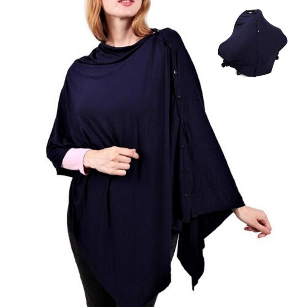 Nursing Cover for Breastfeeding Infant Car Seat Canopy Poncho Style w/Snaps Navy